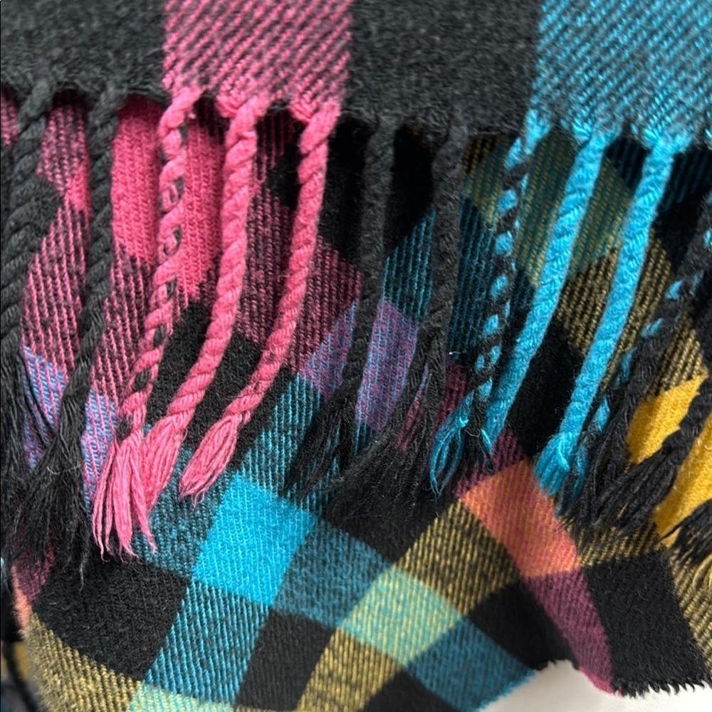Cashmere Feel Colorful Plaid Fringe Scarf - Picture 3 of 6